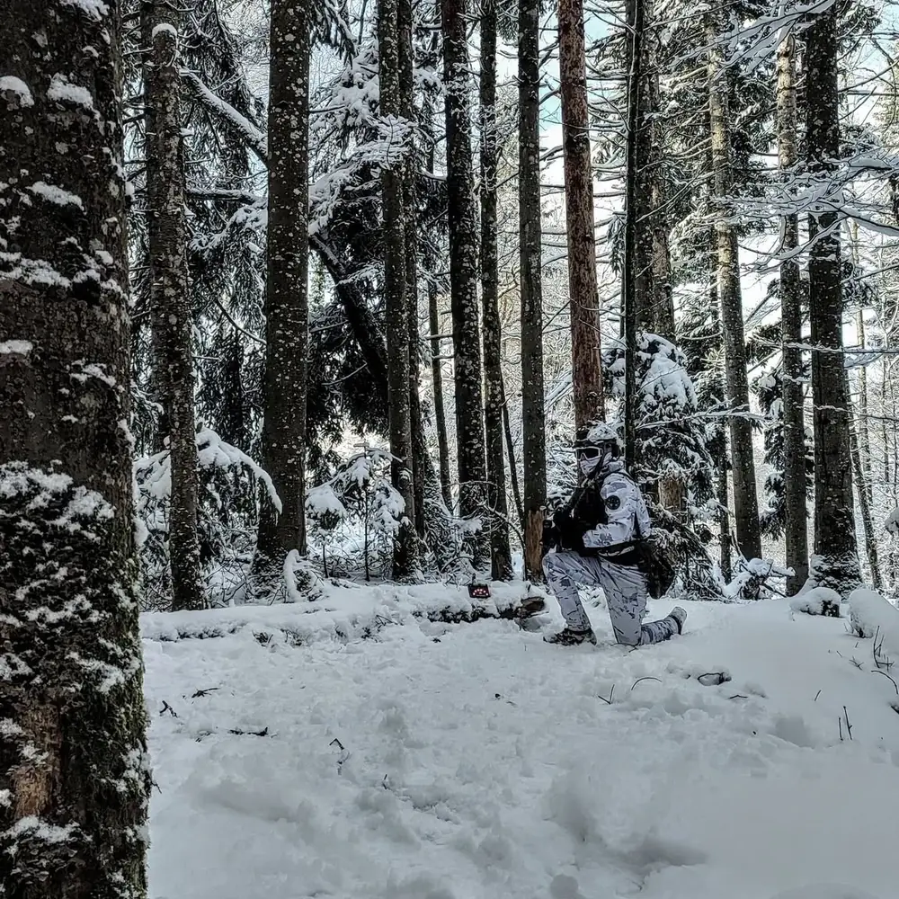 Jeu hivernal en camouflage Multicam Alpin, forêt enneigée, 2026